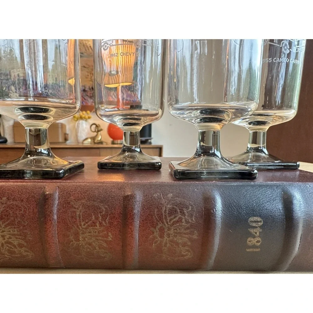 RARE Find VINTAGE Federal Glass Nordic Midnight Pedestal Etched Cars SEE PICS